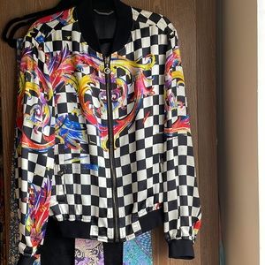 2014 Versace Checkered multicolor Baroque Graffiti print jacket with Medusa pull